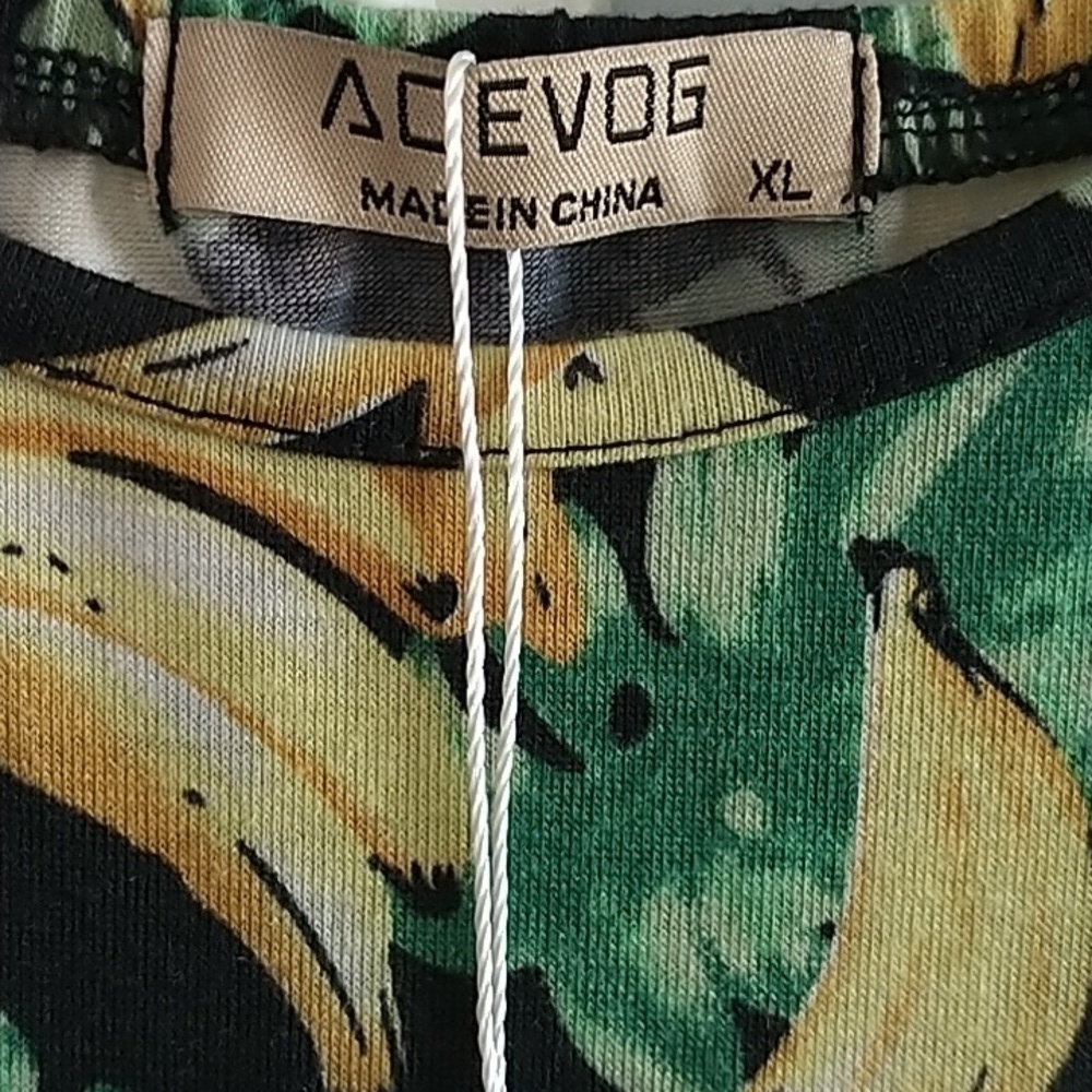 ACEVOG Summer Dress Bananas & Leaves Adjustable Spaghetti Straps V Neck XL - Picture 6 of 10